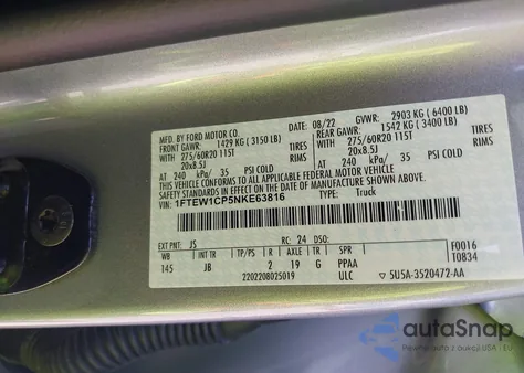 2022 Ford F-150 Xl z USA, uszkodzony, nr VIN 1FTEW1CP5NKE63816